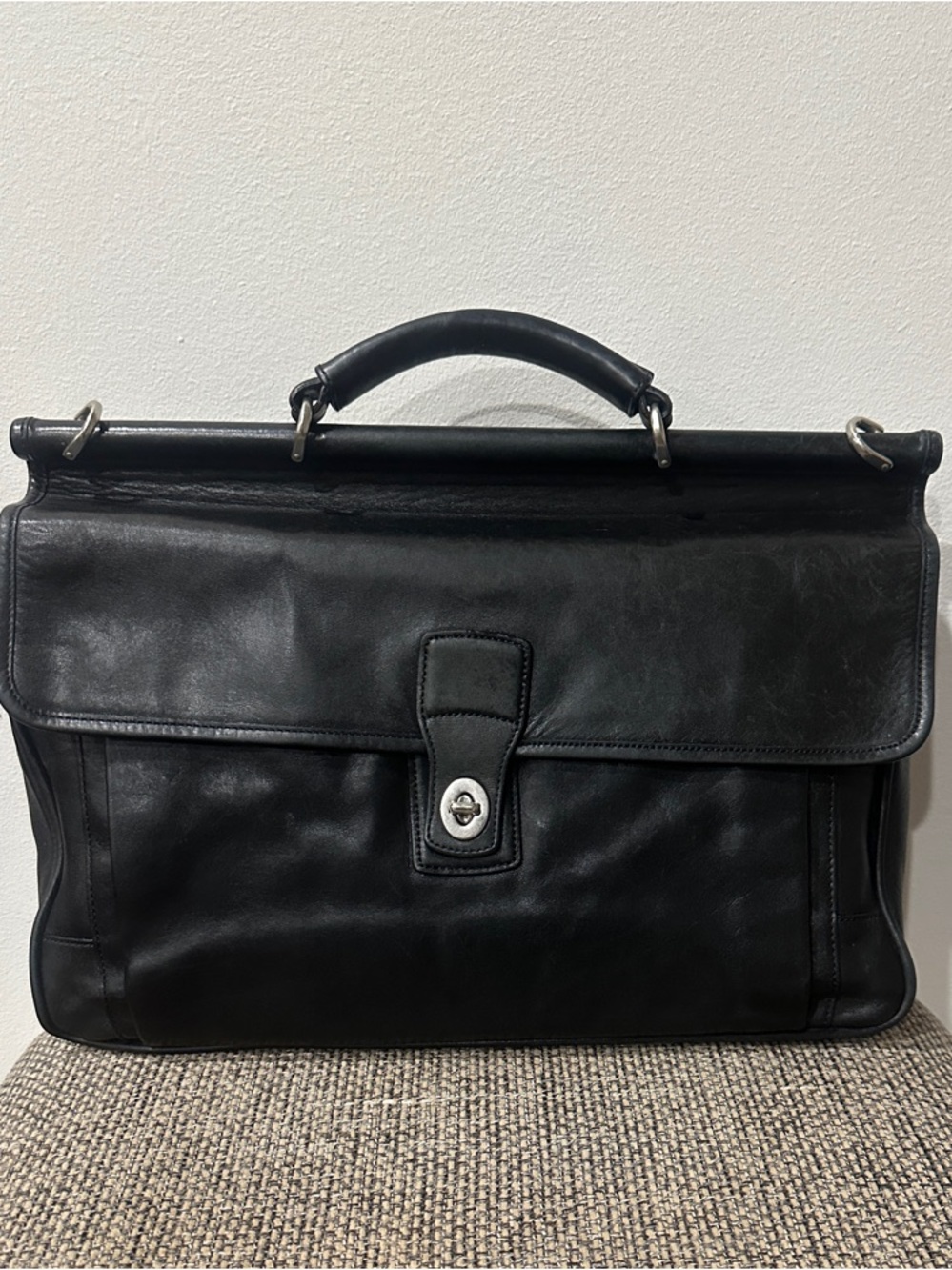 Vintage COACH Black Glove Tanned Leather Transatlantic Messenger Briefcase 6456